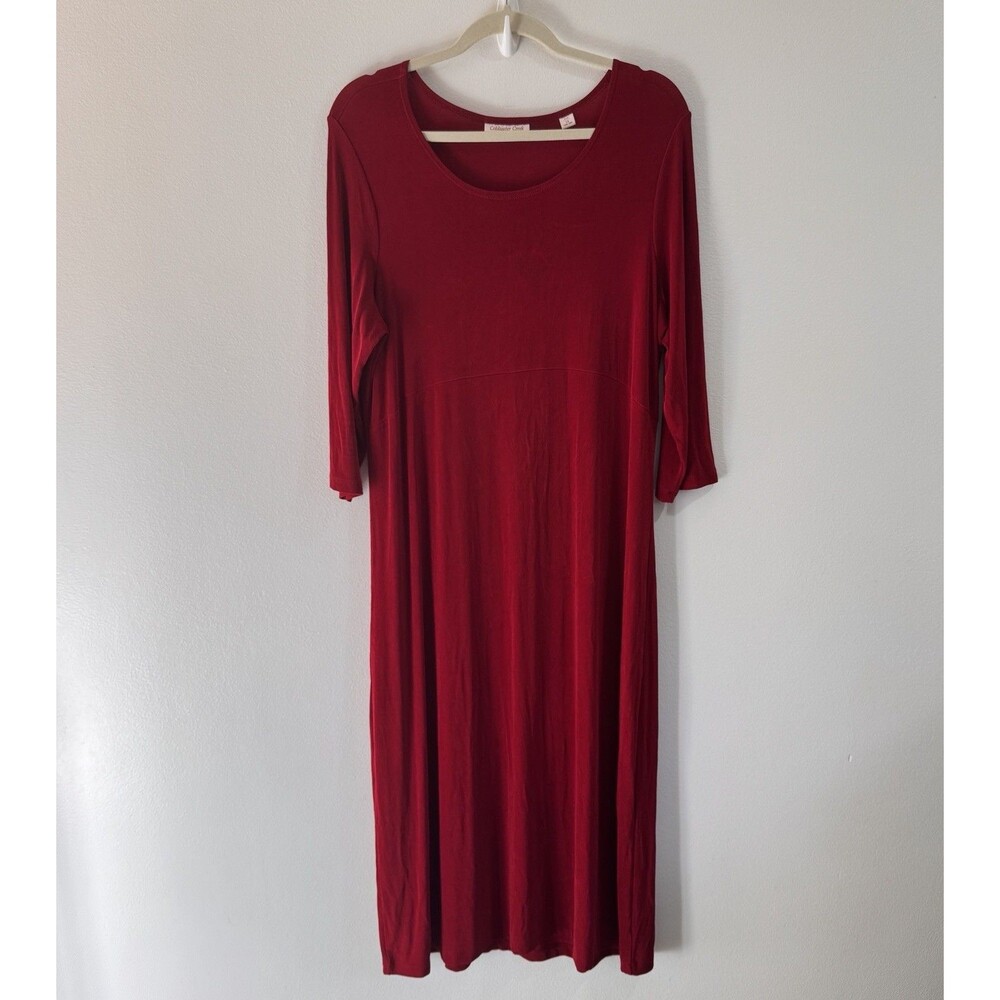 Coldwater Creek Maxi Shirt Dress 1X 16W 18W Red Liquid Slinky Knit Holiday